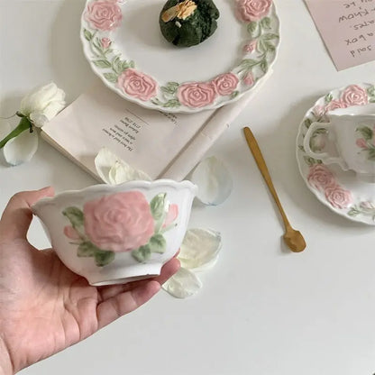 Kawaii Aesthetic Y2K Cute Fairy Pink Retro Roses Cup and Saucer ON1460 spreepickyshop