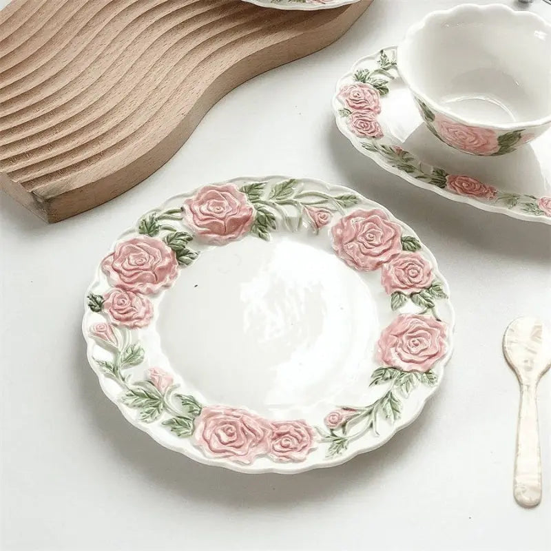 Kawaii Aesthetic Y2K Cute Fairy Pink Retro Roses Cup and Saucer ON1460 spreepickyshop