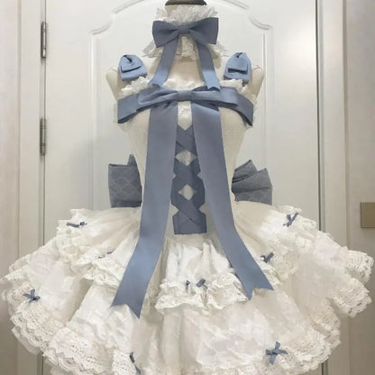 Kawaii Aesthetic Y2K Cute Fairy Pink and Blue Bow Lolita Dress spreepickyshop