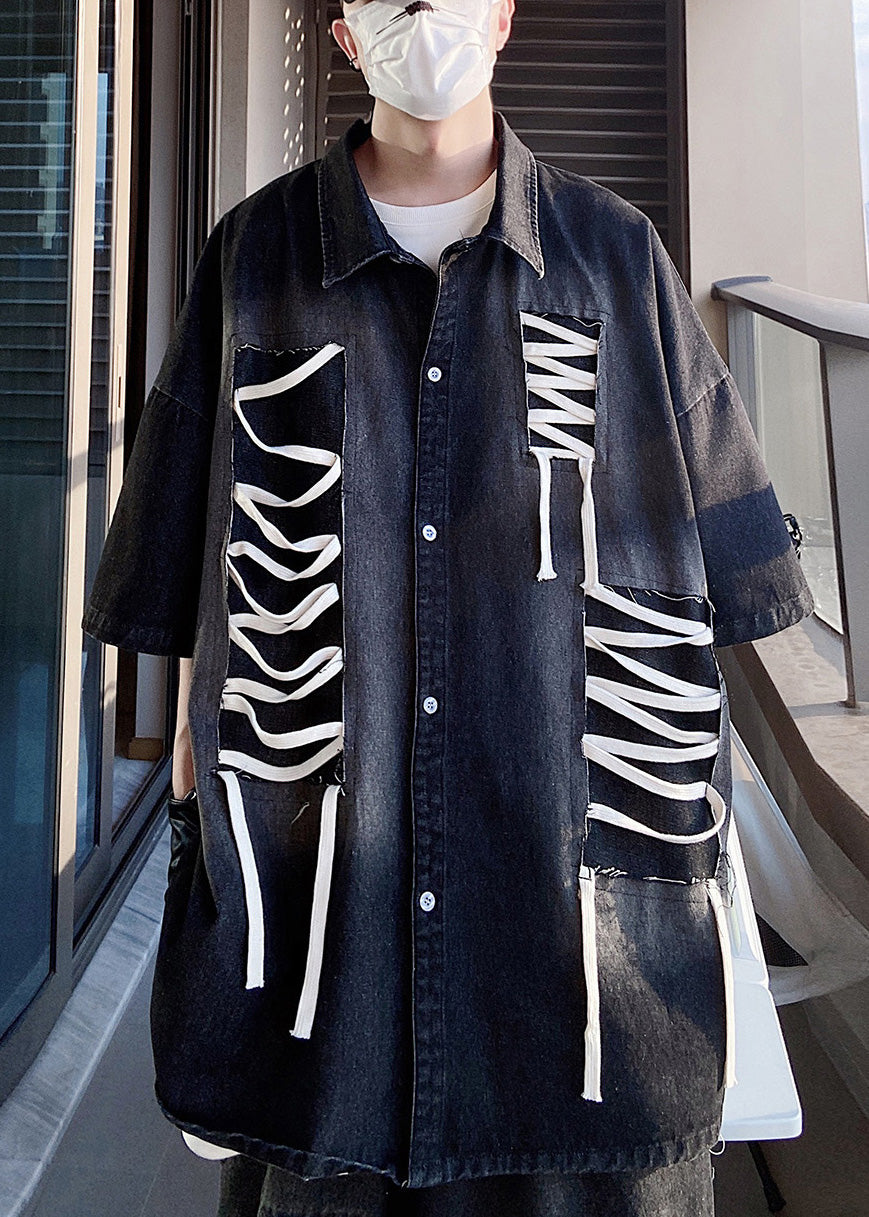 Size Blue Patchwork Shirts Half Sleeve Design Original Plus Men