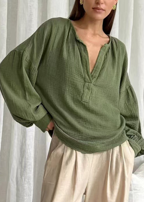 Solid Green Size Patchwork Plus Neck Fall V Tops