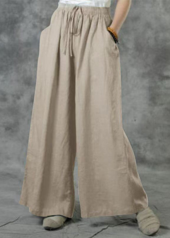 Khaki Plus Waist Elastic Leg Summer Size Pockets Wide Pants
