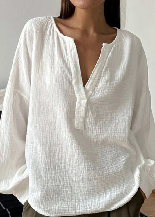 Neck Fall V Cotton Patchwork Size Plus White T Shirts