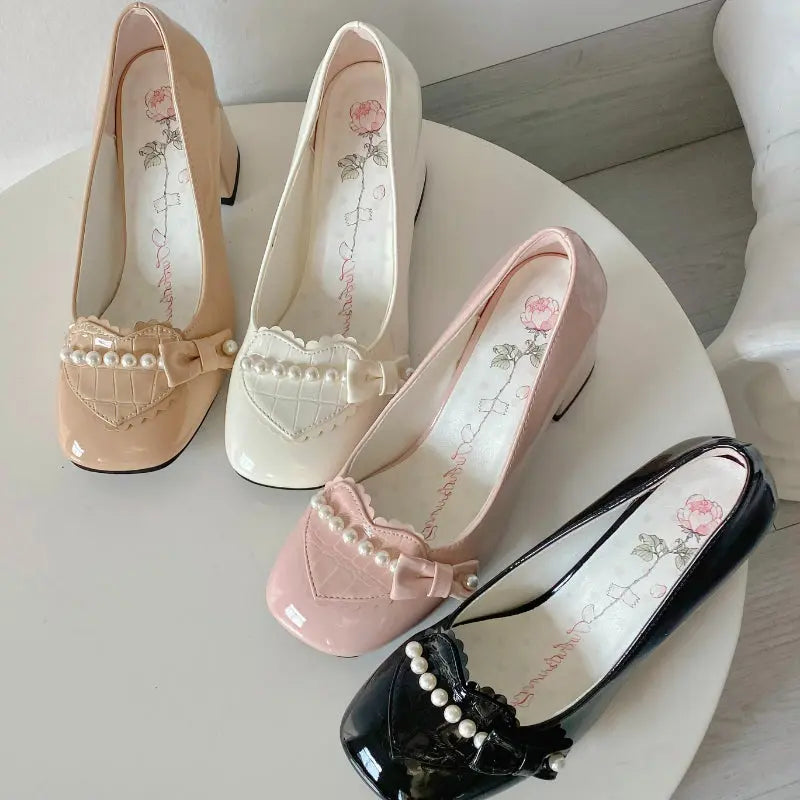 Kawaii Aesthetic Y2K Cute Fairy Preorder Pearl Bow Lolita High Heels - Kimi MK Kawaii Store