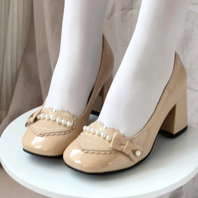 Kawaii Aesthetic Y2K Cute Fairy Preorder Pearl Bow Lolita High Heels - Kimi MK Kawaii Store