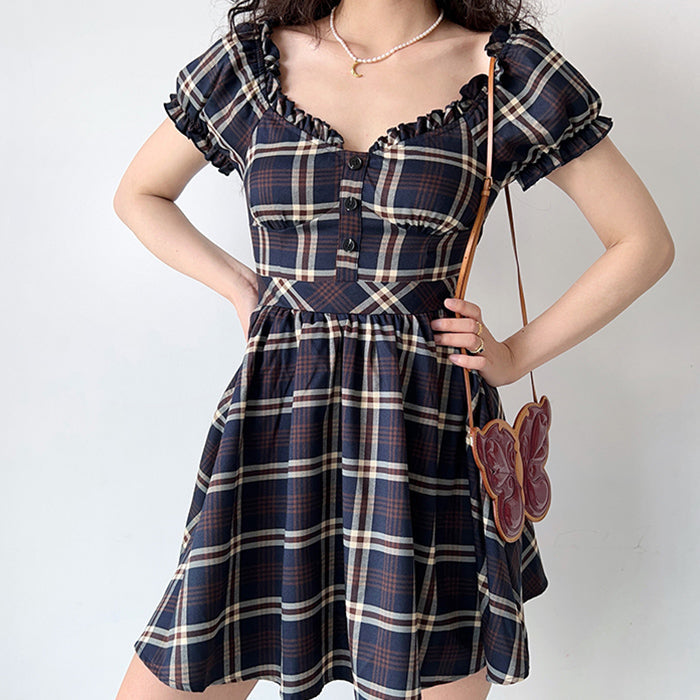 Elegant Black Plaid Dress