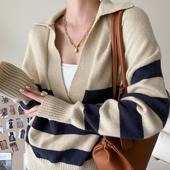 Preppy Collar Striped Pullover