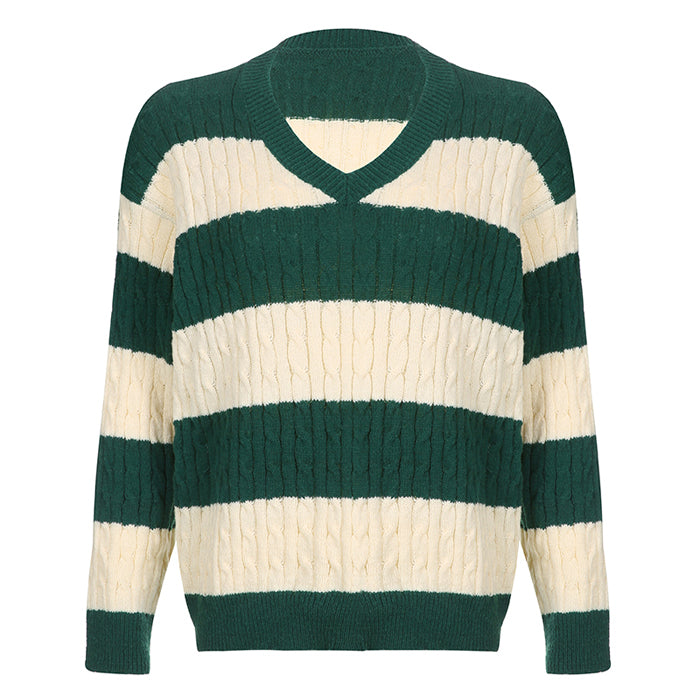 Dark Green Striped Knit Jumper