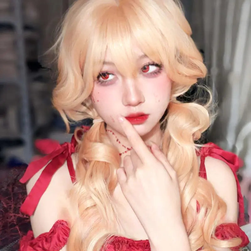 Kawaii Aesthetic Y2K Cute Fairy Princess Ame Blonde Curly Wig ON1512 spreepickyshop