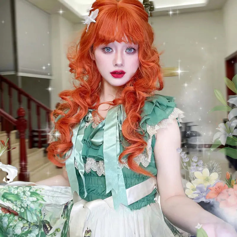Kawaii Aesthetic Y2K Cute Fairy Princess Aria Orange Curly Wig ON1514 spreepickyshop