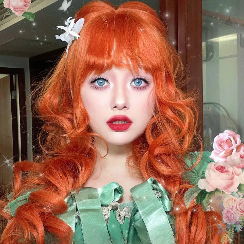 Kawaii Aesthetic Y2K Cute Fairy Princess Aria Orange Curly Wig ON1514 spreepickyshop
