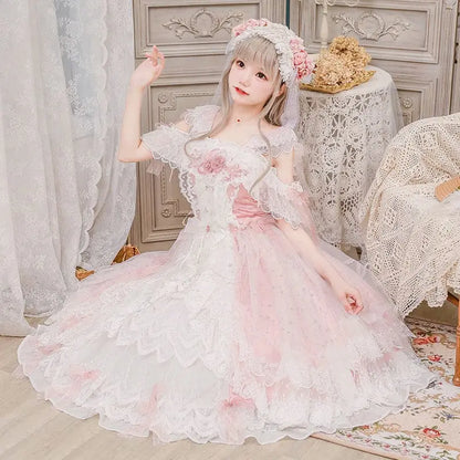 Robe en dentelle Lolita rose princesse Kawaii MK17703