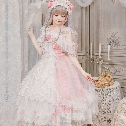 Robe en dentelle Lolita rose princesse Kawaii MK17703