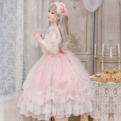 Robe en dentelle Lolita rose princesse Kawaii MK17703