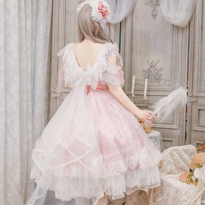 Robe en dentelle Lolita rose princesse Kawaii MK17703