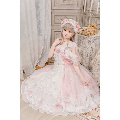 Robe en dentelle Lolita rose princesse Kawaii MK17703