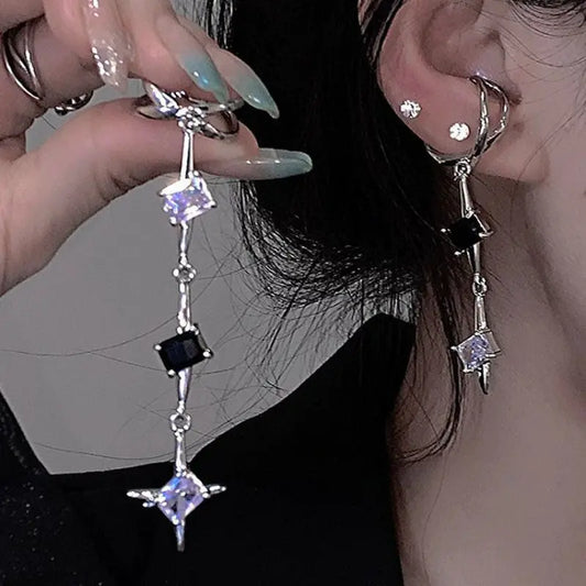 Kawaii Aesthetic Y2K Cute Fairy Purple and Black Long Metalic Earring ON1433 spreepickyshop