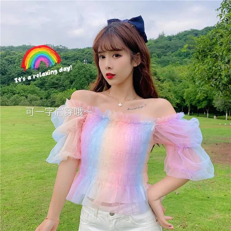 Rainbow Pastel Kawaii Aesthetic Princess Crop Top MK18909