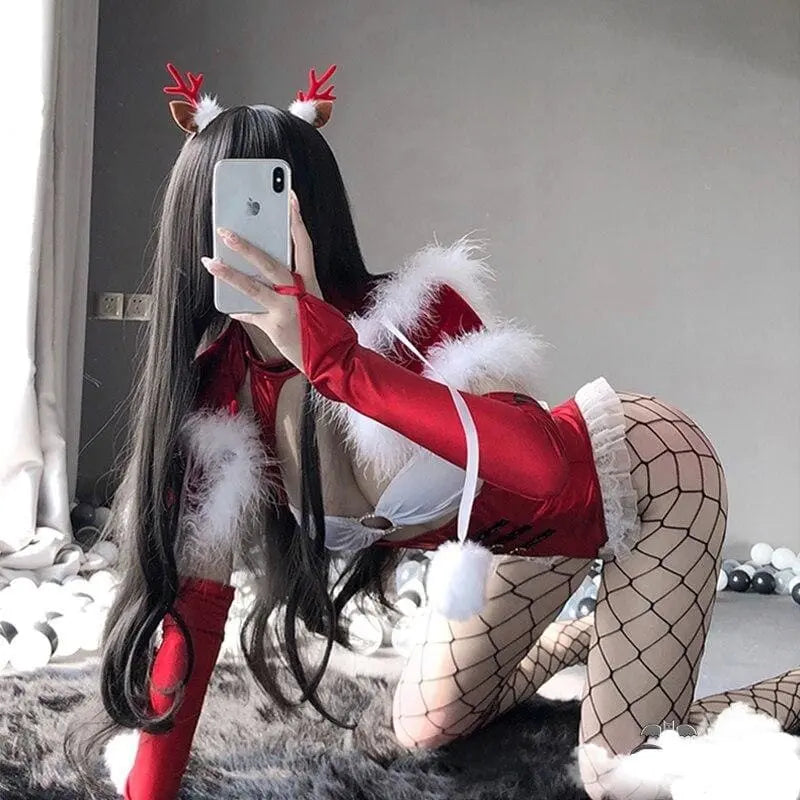 Red Christmas Princess Cosplay Costumes Sexy Bodysuit MM0569