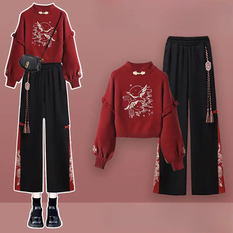Kawaii Aesthetic Y2K Cute Fairy Red Cross Knit Sweater Dress Set spreepickyshop