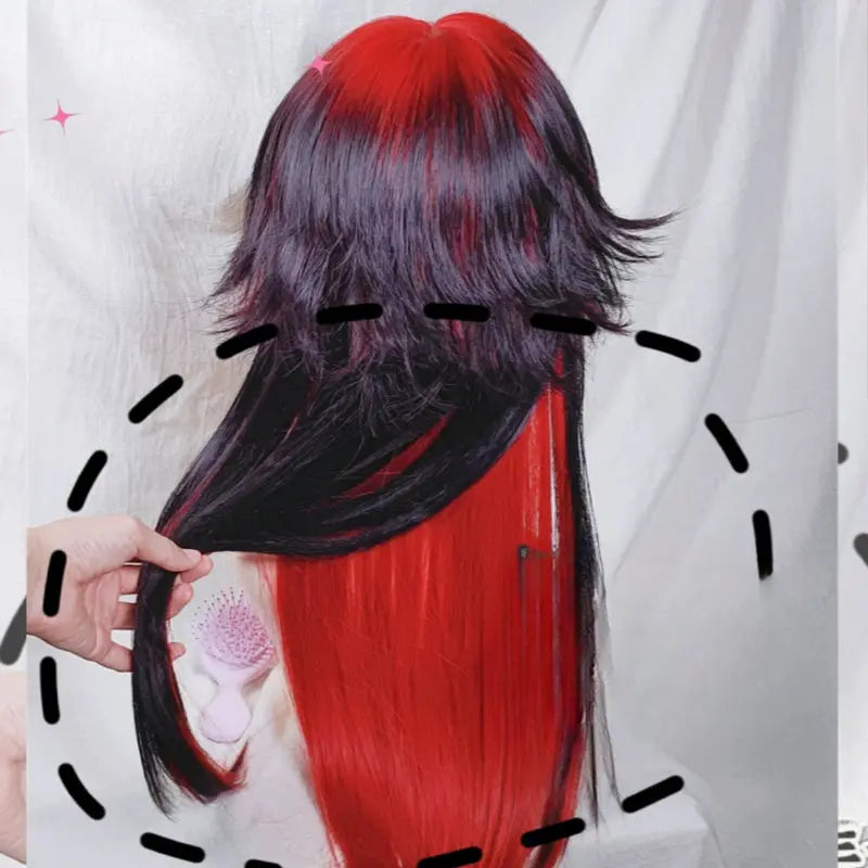 Kawaii Aesthetic Y2K Cute Fairy Red Moon Black Red Wig ON1279 spreepickyshop