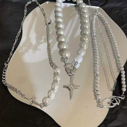 Reflective Pearl Cross Necklace