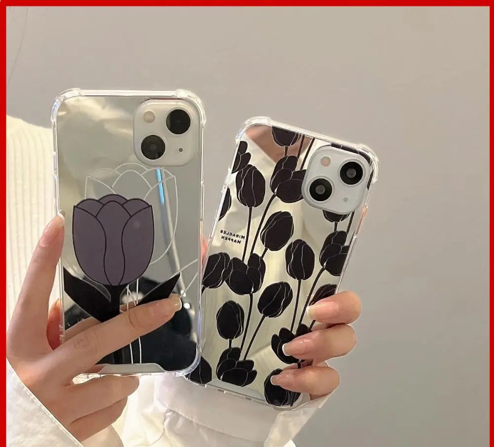 Retro Black Tulip Phone Case for iPhone 11 iPhone 13 Pro Max iPhone 12 Pro Max iPhone 7 Plus iPhone xr MK18707