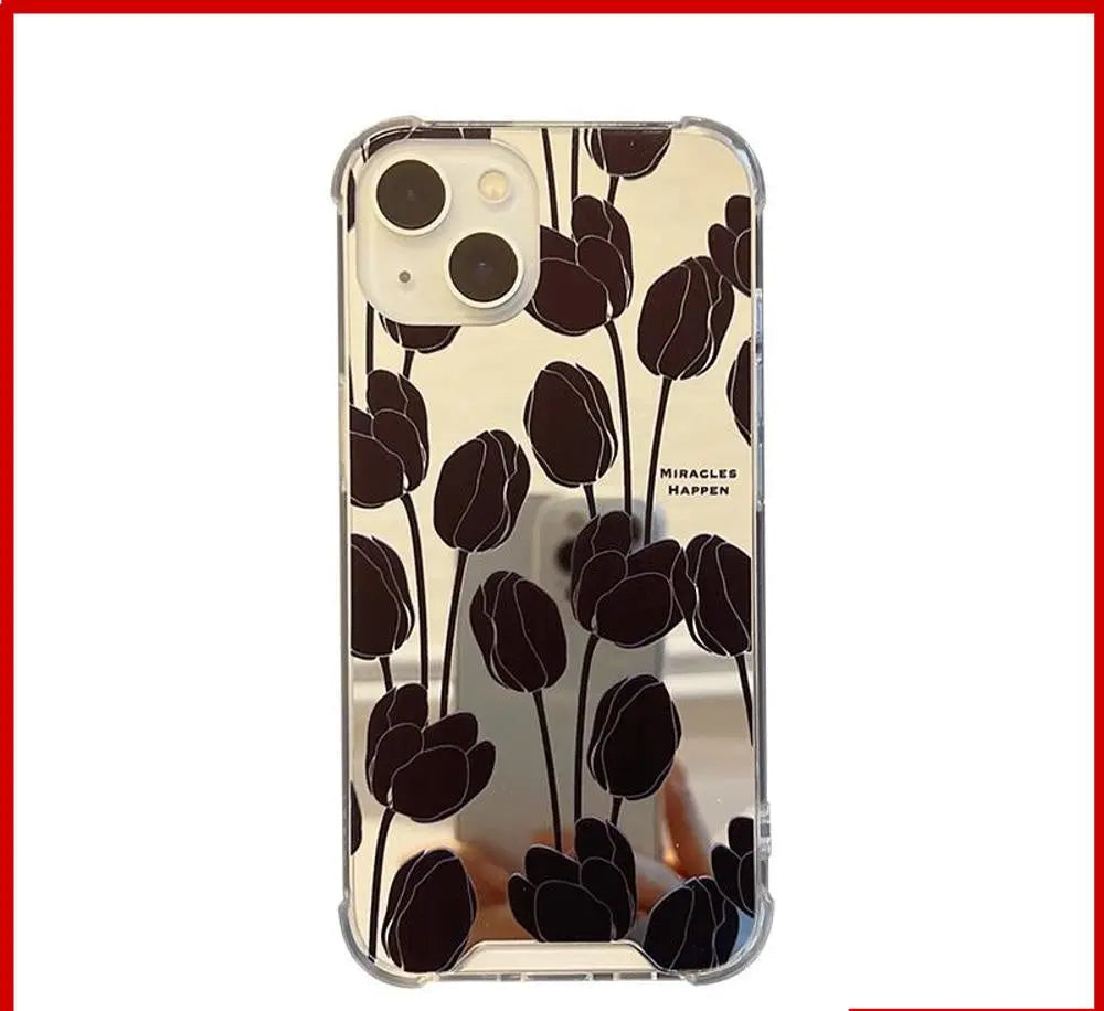 Retro Black Tulip Phone Case for iPhone 11 iPhone 13 Pro Max iPhone 12 Pro Max iPhone 7 Plus iPhone xr MK18707