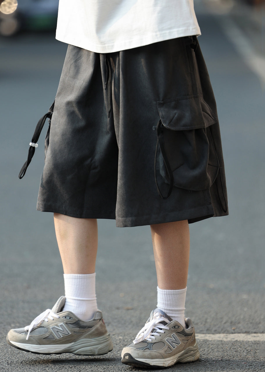 Drawstring Coffee Pockets Cotton Mens Shorts Retro Summer