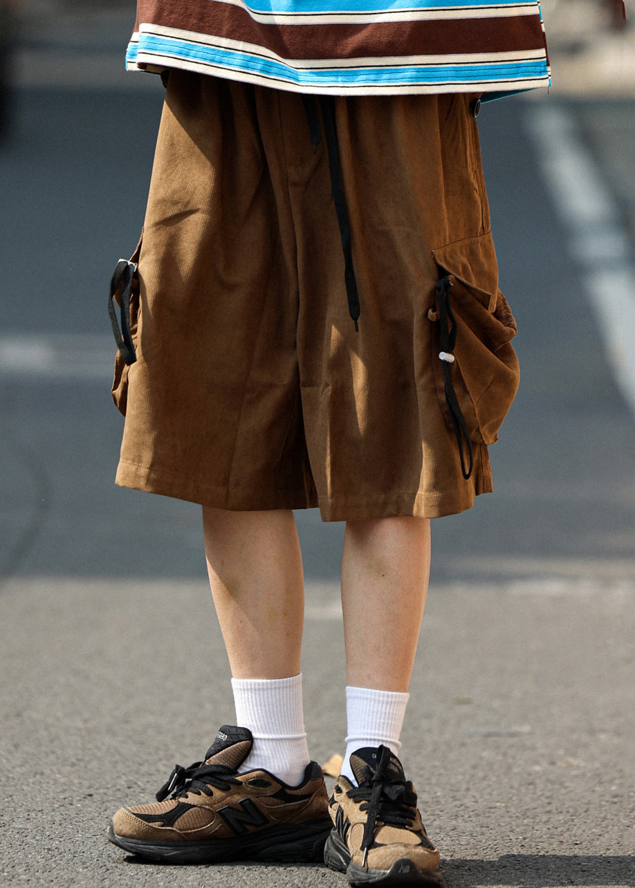 Drawstring Coffee Pockets Cotton Mens Shorts Retro Summer