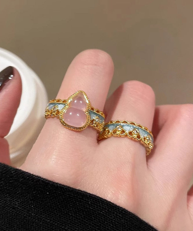 Silver Rings Overgild Two-Piece Open Retro Set Sterling Lace Gold Gourds