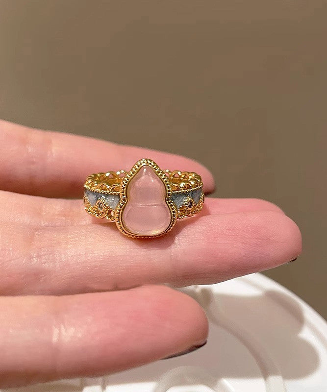 Silver Rings Overgild Two-Piece Open Retro Set Sterling Lace Gold Gourds