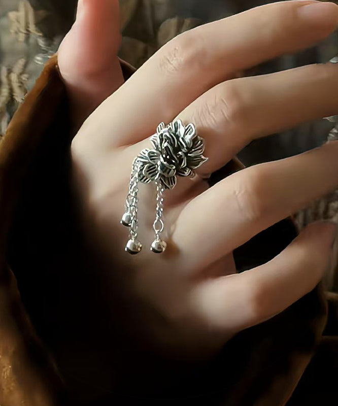 Silk Silver Rings Peony Retro Tassel Sterling