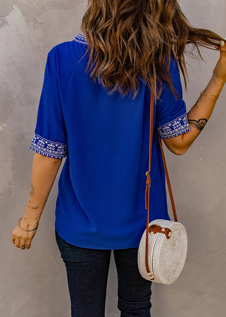 Thin Shirts Summer Royal T Blue Embroidered