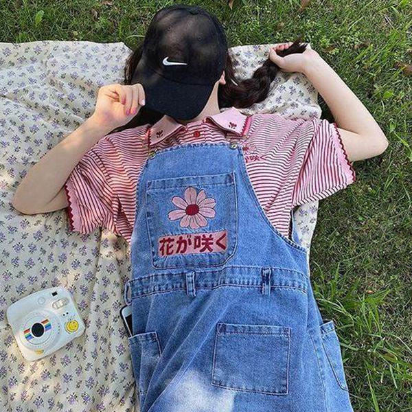 Sakura Embroidery Denim Shorts