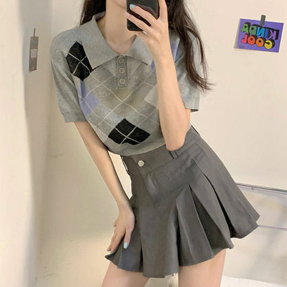 Summer Argyle Collar Top