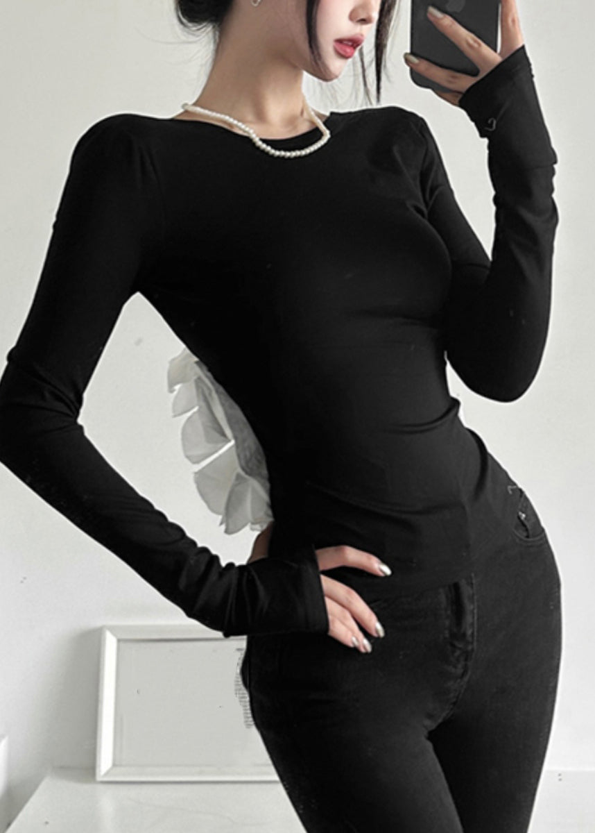 Hollow Backless Sexy Out Black Top Patchwork Fall