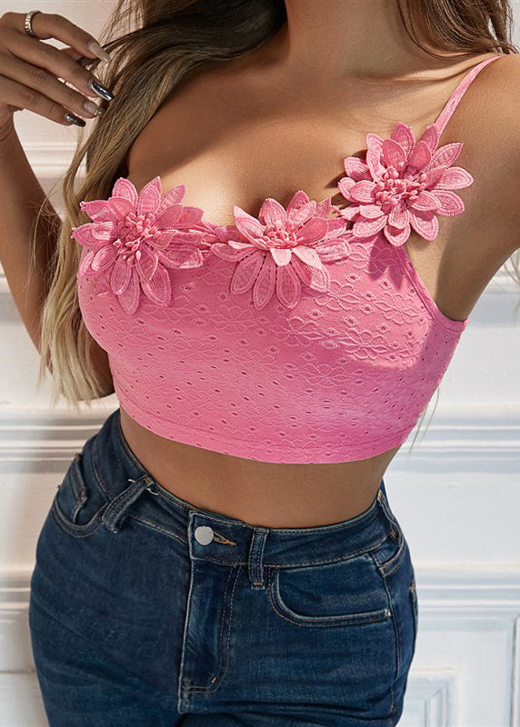 Top With Shoulder Camisole Sexy Pink Flower Single Dimensional