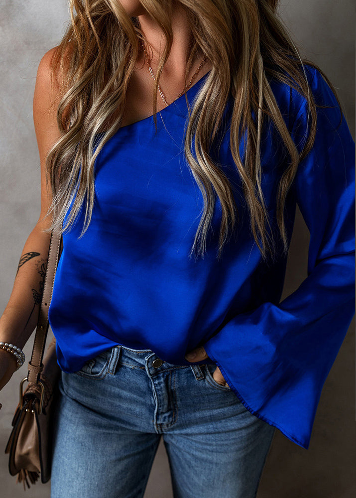 Asymmetrical Blue Sexy Tops Royal Fall One Shoulder