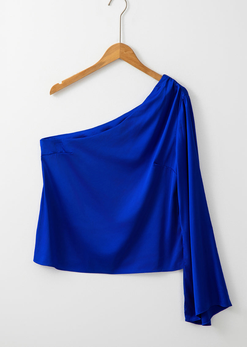 Asymmetrical Blue Sexy Tops Royal Fall One Shoulder