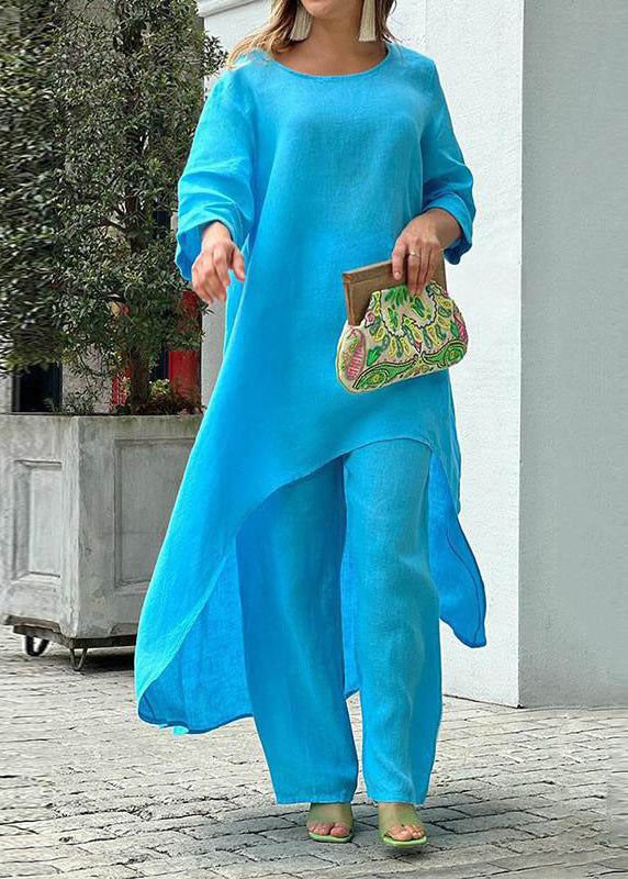 Patchwork Top Blue Baby Wide Pants Simple And Leg Asymmetrical