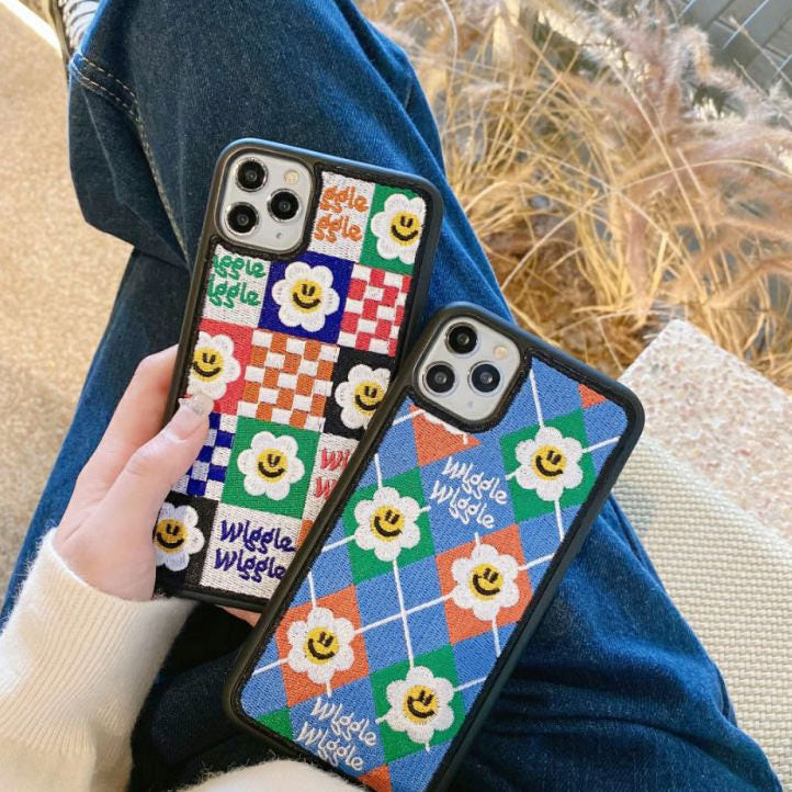 Smiley Flower Embroidery iPhone Case