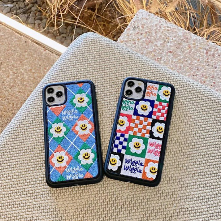 Smiley Flower Embroidery iPhone Case