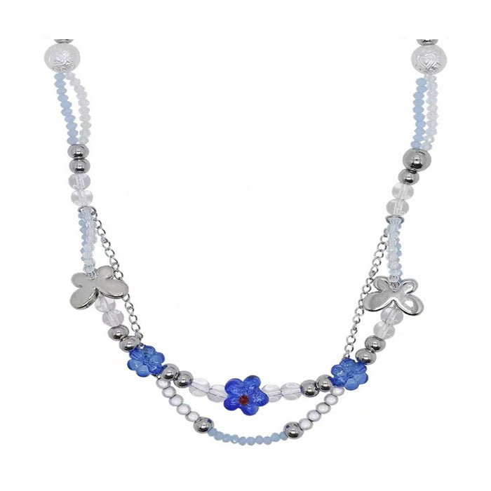 Blue Flowers Beaded Necklace