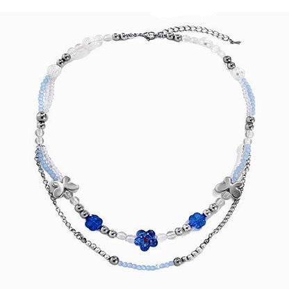 Blue Flowers Beaded Necklace