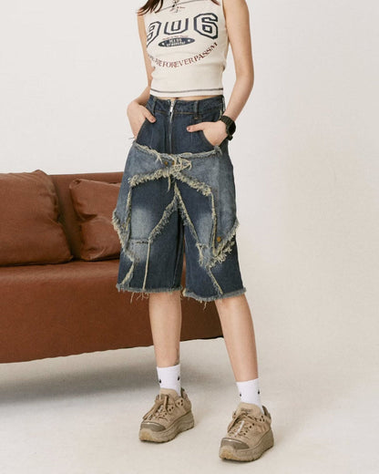 Y2K Star Patch High-Waisted Denim Shorts