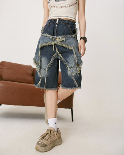 Y2K Star Patch High-Waisted Denim Shorts