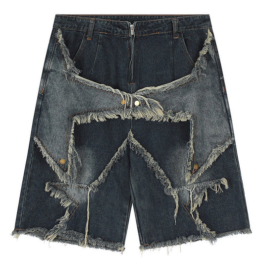 Y2K Star Patch High-Waisted Denim Shorts