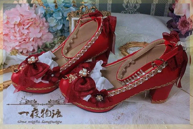 Starry Night Lolita Buckle Bow Pearl Princess Dance Shoes MK16343
