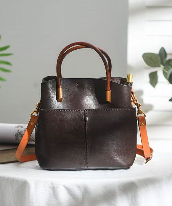 Leather Large Durable Style Orange Handbag Tote